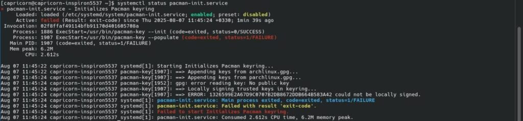 مشکل pacman-init سرویس